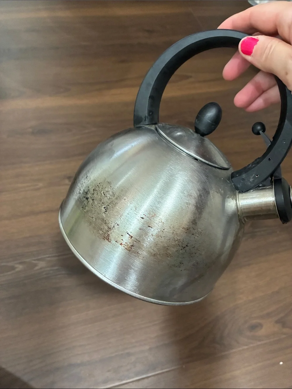 VINTAGE COPCO Stainless Steel Whistling Tea Kettle with Black Handle - Silver